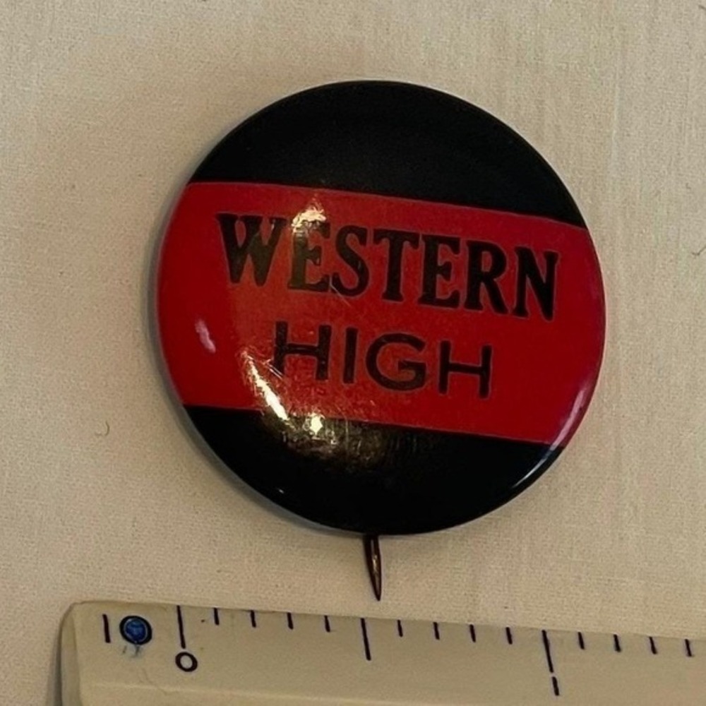 Western High School Spirit Pin Button Red Black School Memorabilia 1.25" Vintage